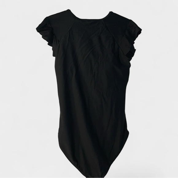 Tempt Me Black One-Piece Swimsuit | Flutter Sleeve Zip Front | Tummy Control - Picture 4 of 6